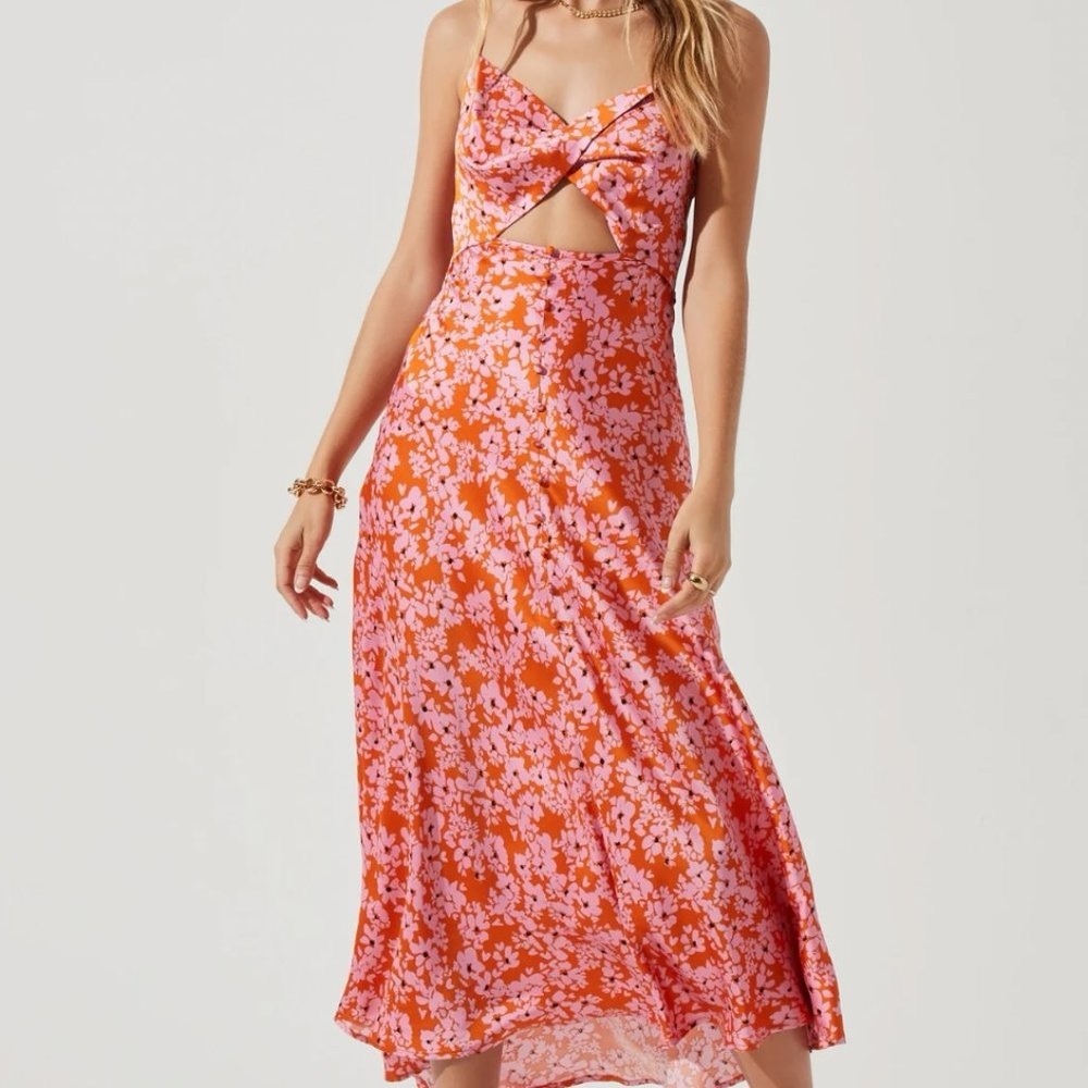 Astr Farida Floral Cutout Midi Dress